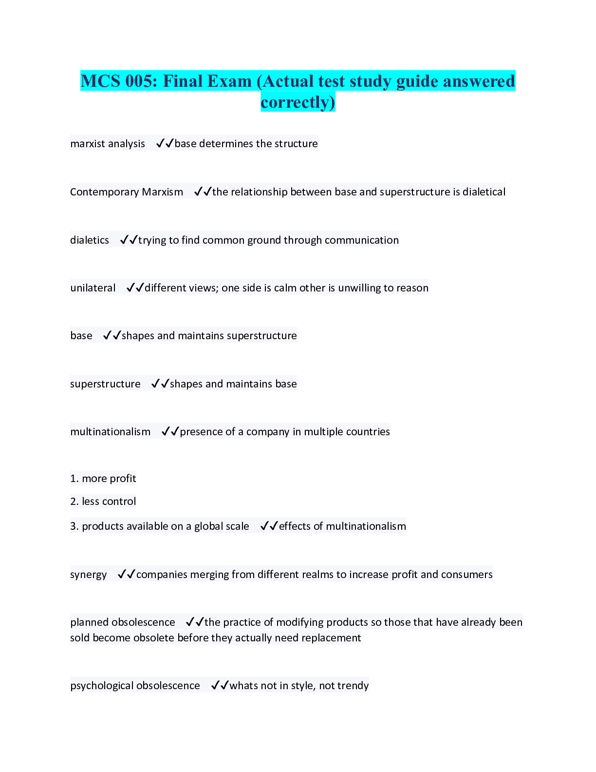 Preview image for MCS 005: Final Exam (Actual test study guide answered correctly)